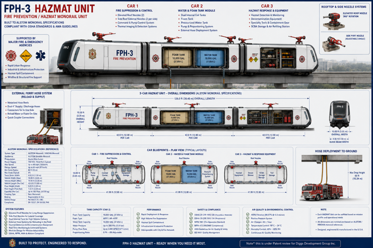 Fire prevention and hazmat monorail unit